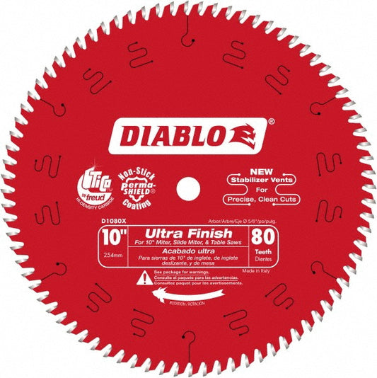 DIABLO D1080X Wet & Dry Cut Saw Blade 10" Dia, 5/8" Arbor Hole, 0.098" Kerf Width, 80 Teeth