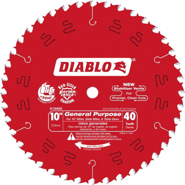 DIABLO D1040X Wet & Dry Cut Saw Blade 10" Dia, 5/8" Arbor Hole, 0.098" Kerf Width, 40 Teeth