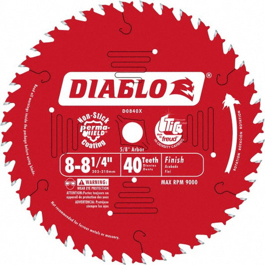 DIABLO D0840X Wet & Dry Cut Saw Blade 8-1/4" Dia, 5/8" Arbor Hole, 0.094" Kerf Width, 40 Teeth