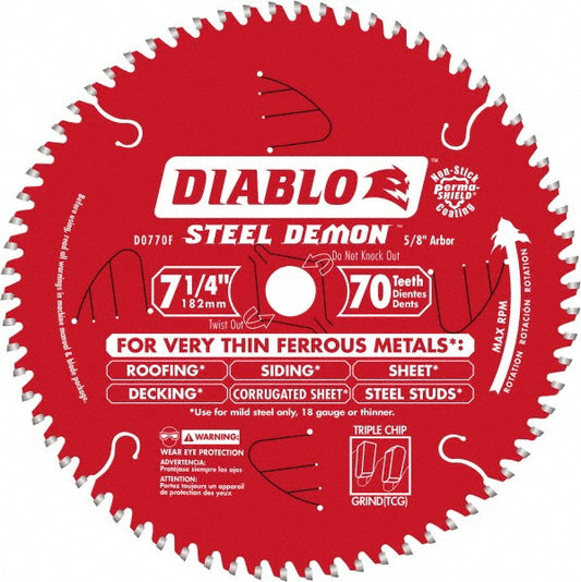 DIABLO D0770F Wet & Dry Cut Saw Blade 7-1/4" Dia, 5/8" Arbor Hole, 0.071" Kerf Width, 70 Teeth