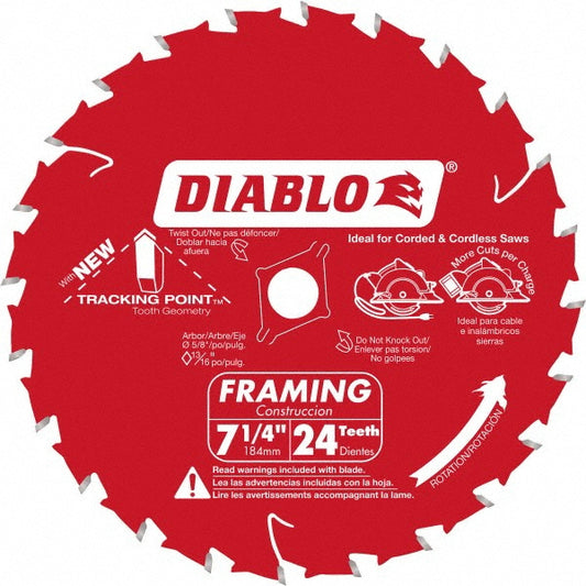 DIABLO D0724X Wet & Dry Cut Saw Blade 7-1/4" Dia, 5/8" Arbor Hole, 0.059" Kerf Width, 24 Teeth