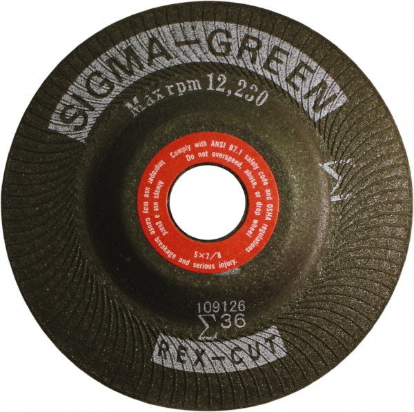 Rex Cut Abrasives 739058 Depressed Grinding Wheel  Type 27,  5" Dia,  7/8" Hole,  Zirconia Alumina & Aluminum Oxide