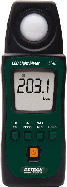 Extech LT40 AAA Batteries, 40,000 FC, LCD Display, Color Corrected Photodiode, Light Meter