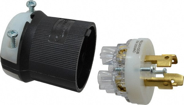 Hubbell Wiring Device-Kellems HBL3431GCB Locking Inlet Plug, Industrial, Non-NEMA, 250V, Black & White