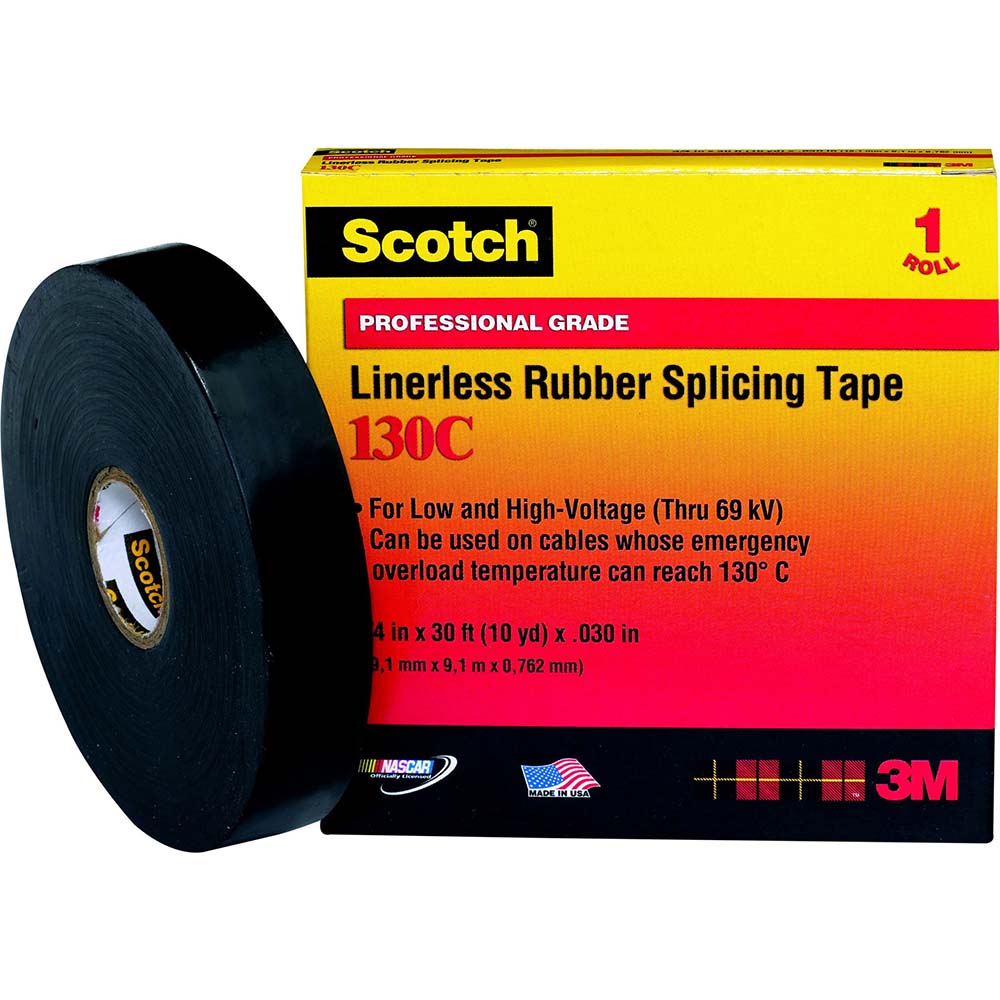 3M 7000006090 Electrical Tape 1" Wide, 30' Long, 30 mil Thick, Black