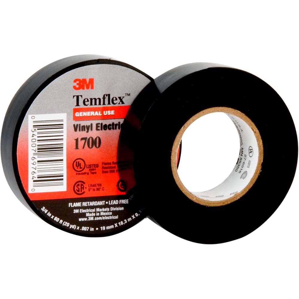 3M 7000132902 Electrical Tape 1" Wide, 792" Long, 7 mil Thick, Black