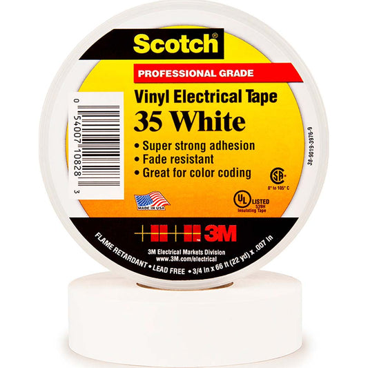 3M 7000058436 Electrical Tape 1/2" Wide, 20' Long, 7 mil Thick, White