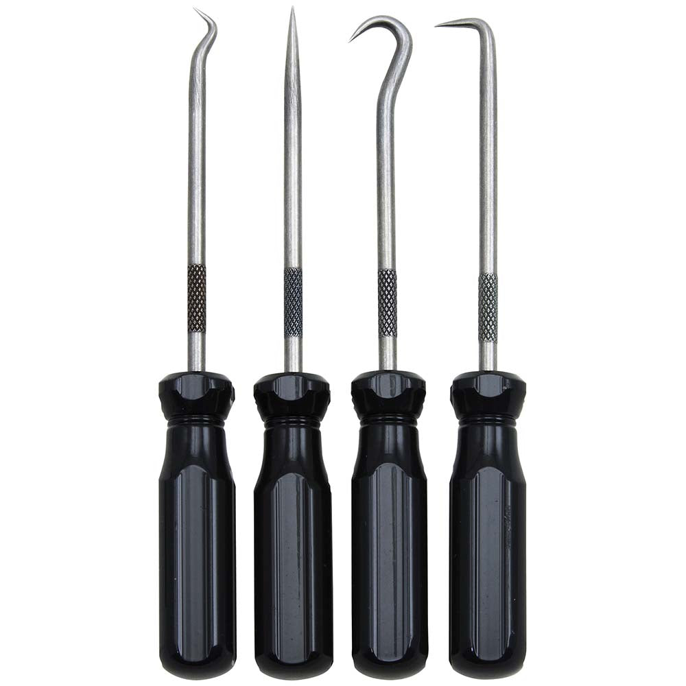 Ullman Devices PSP-4 Scribe & Probe Sets Type Hook & Pick Scriber Set Number of Pieces 4 Overall Length 5-1/16 in Includes Screw Driver Handles Number Of Pieces 4 Contents Straight Pick Hook Pick 90 Degree Pick Combination Pick Overall Length 5-1/16 5-1/16 i