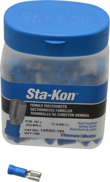 Thomas & Betts 14RBD-183 Wire Disconnect Female, Blue, Vinyl, 16-14 AWG, 0.187" Tab Width