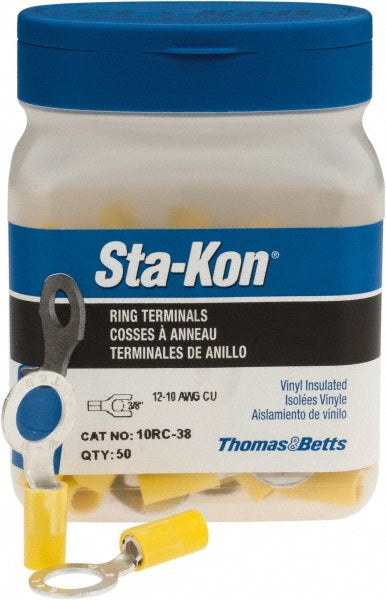 Thomas & Betts 10RC-38 D Shaped Ring Terminal Partially Insulated, 12 to 10 AWG, Crimp Connection