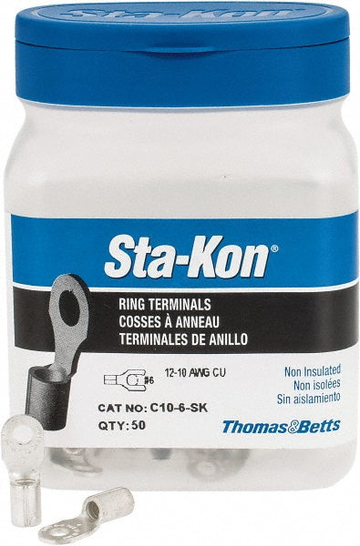 Thomas & Betts C10-6-SK D Shaped Ring Terminal Non-Insulated, 12 to 10 AWG, Crimp Connection