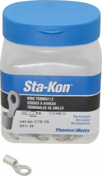 Thomas & Betts C10-10 D Shaped Ring Terminal Non-Insulated, 12 to 10 AWG, Crimp Connection