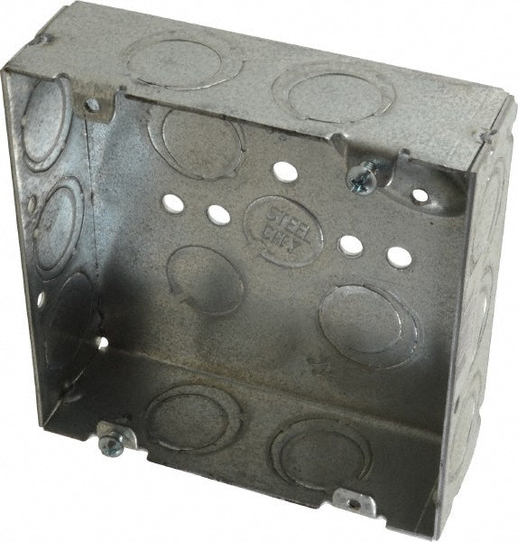 Thomas & Betts 72151-1/23/4E Electrical Outlet Box Steel, Square, 4-11/16" OAH, 4-11/16" OAW, 1-1/2" OAD, 2 Gangs