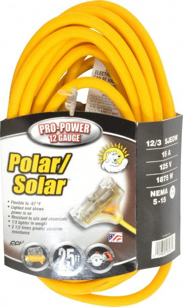 Southwire 3487SW0002 25', 12/3 Gauge/Conductors, Yellow Indoor & Outdoor Extension Cord