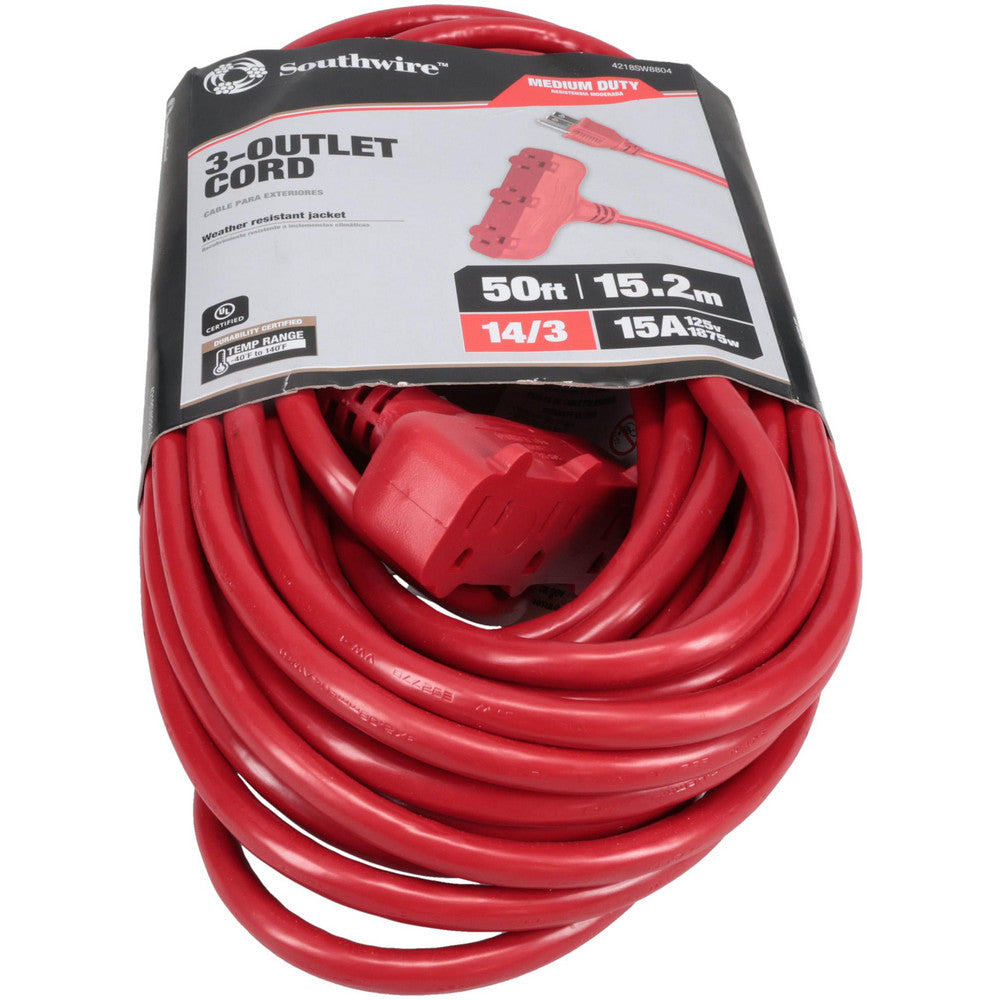 Southwire 4218SW8804 50', 14/3 Gauge/Conductors, Red Indoor & Outdoor Extension Cord