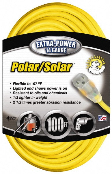 Southwire 1489SW0002 100', 14/3 Gauge/Conductors, Yellow Outdoor Extension Cord
