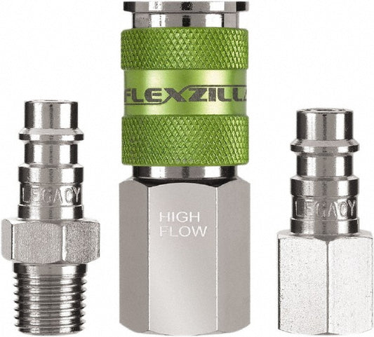 Legacy A53452FZ 3 Piece 1/4" Body 1/4 NPT 300 psi Steel/Aluminum High Flow Pneumatic Coupling Plug Set