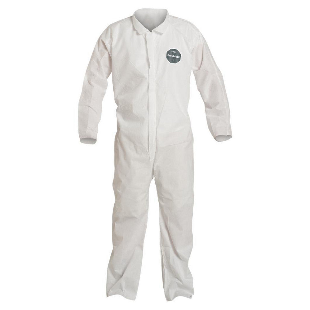 Dupont PB120SWH3X002500 Disposable Coveralls Liquid, Splash & Abrasion Protection, Size 3X-Large, 1.3000 oz, ProShield 10, Zipper & Stormflaps Closure