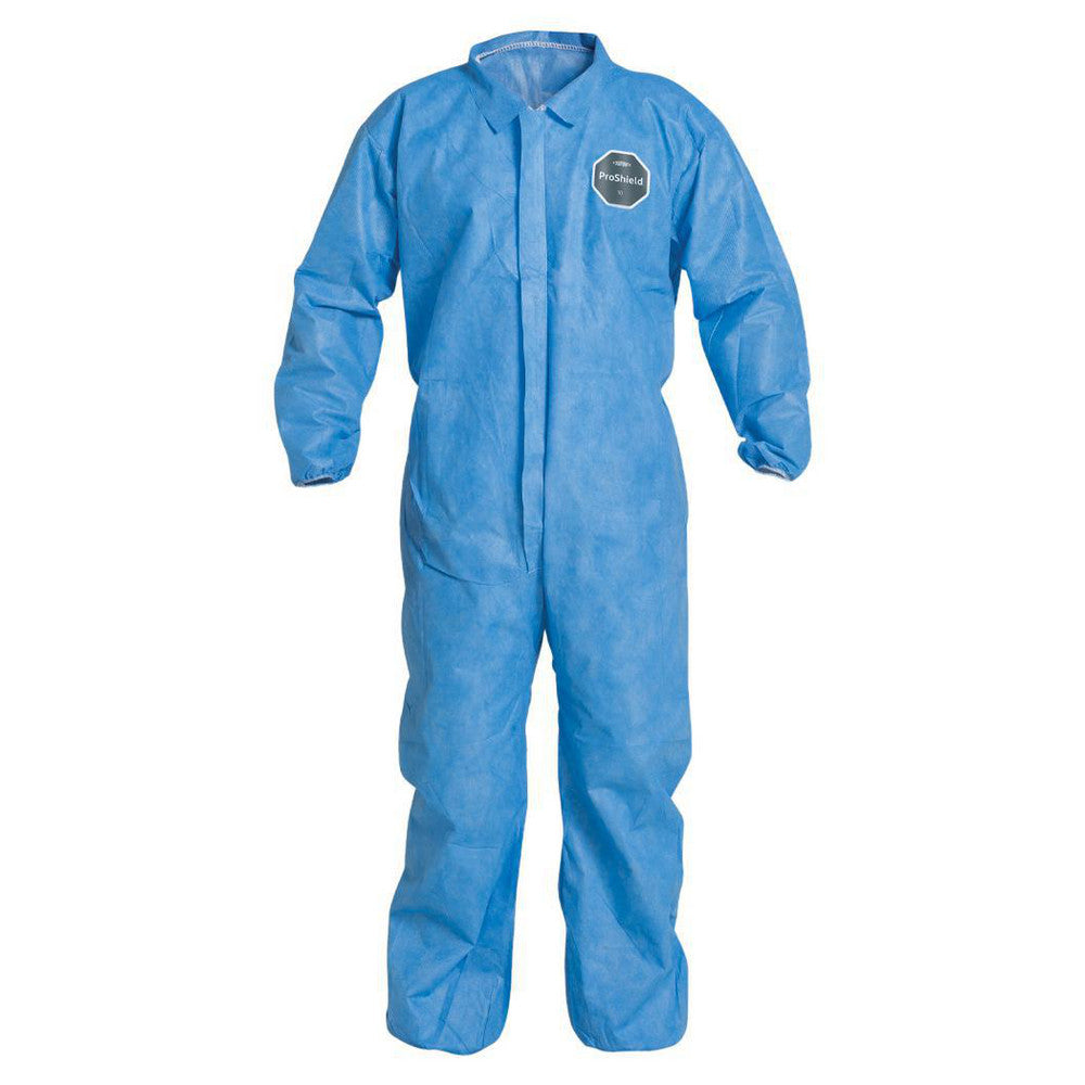 Dupont PB125SBU3X002500 Disposable Coveralls Liquid & Splash Protection, Size 3X-Large, 1.3000 oz, ProShield 10, Zipper & Stormflaps Closure
