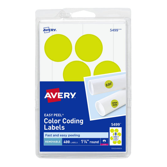 AVERY 05499 Label Maker Label Neon Yellow, Paper, 1-1/4" OAL, 1-1/4" OAW, 400 per Roll