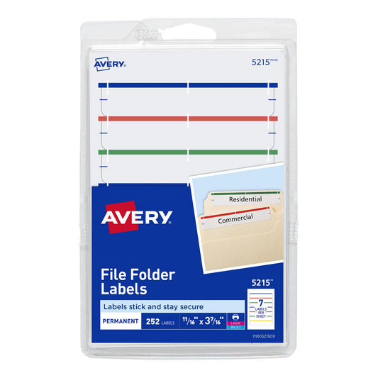 AVERY 05215 Label Maker Label Assorted Color, Paper, 3-7/16" OAL, 11/16" OAW, 252 per Roll