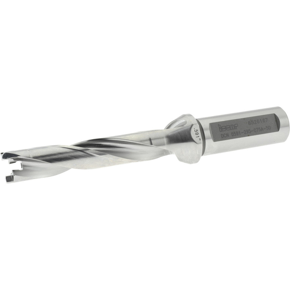 Iscar 3202451 Replaceable-Tip Drill 0.591 to 0.626" Dia, 2.95" Max Depth, 3/4" Weldon Flat Shank