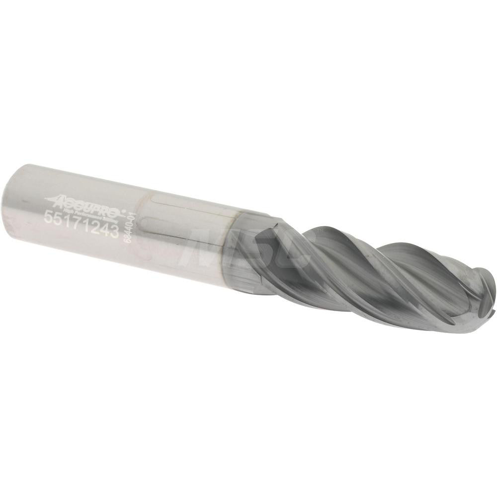 Accupro 95168441 Ball End Mill 3/8" Dia, 1" LOC, 4 Flute, Solid Carbide