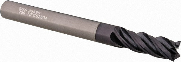Kyocera SGS Precision Tools 36596 Square End Mill 1/4" Dia, 3/4" LOC, 4 Flute, Solid Carbide