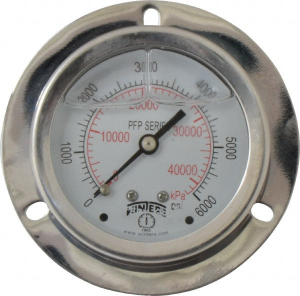 Winters PFP851-25FF-SG. Pressure Gauge 2-1/2" Dial, 0 to 6,000 psi, 1/4" Thread, NPT, Back Mount