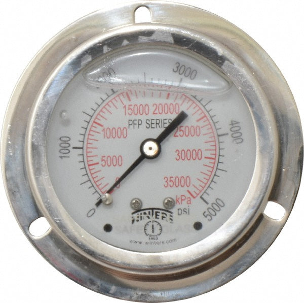 Winters PFP852-25FF-SG. Pressure Gauge 2-1/2" Dial, 0 to 5,000 psi, 1/4" Thread, NPT, Back Mount