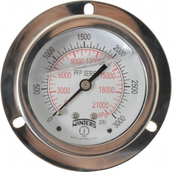 Winters PFP931-25FF-SG. Pressure Gauge 2-1/2" Dial, 0 to 3,000 psi, 1/4" Thread, NPT, Back Mount