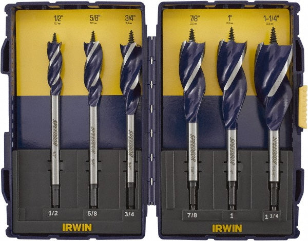 Irwin IWAX236PC Drill Bit Set Spade Drill Bits, 6 Pc, 0.5" to 1.25" Drill Bit Size, High Speed Steel