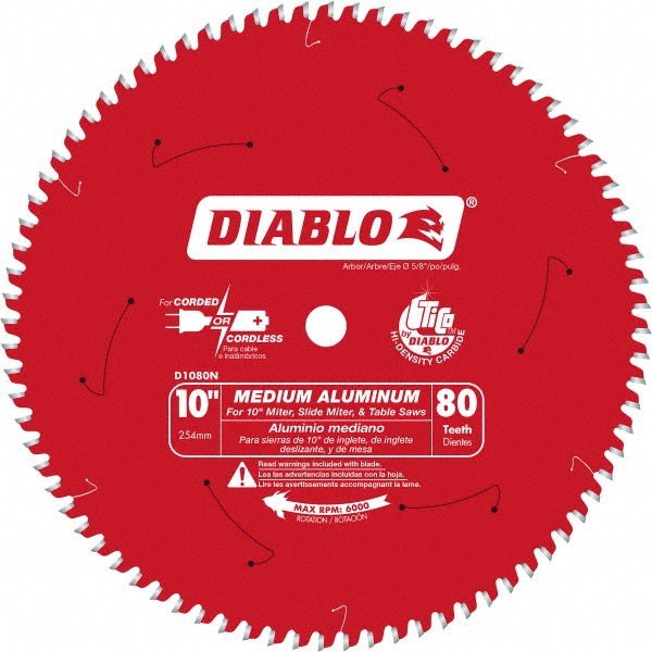 DIABLO D1080N Wet & Dry Cut Saw Blade 10" Dia, 5/8" Arbor Hole, 0.094" Kerf Width, 80 Teeth