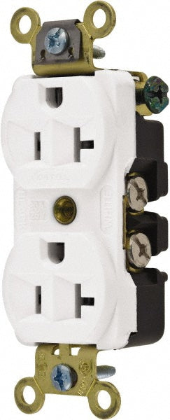 Hubbell Wiring Device-Kellems HBL5352W Straight Blade Duplex Receptacle NEMA 5-20R, 20 Amps, Self-Grounding