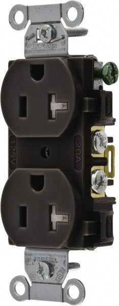 Hubbell Wiring Device-Kellems BR20BLKTR Straight Blade Duplex Receptacle NEMA 5-20R, 20 Amps, Self-Grounding