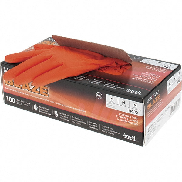 Ansell N482 Series Microflex Blaze Disposable Gloves Size Medium, 5.1 mil, Uncoated-Coated Nitrile, Industrial Grade, Unpowdered