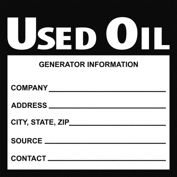 AccuformNMC HW38SL25 Hazardous Material Label "Used Oil Generator Information Shipper___, Address___, Source ___, Contact___", Square, 6" Wide, 6" High