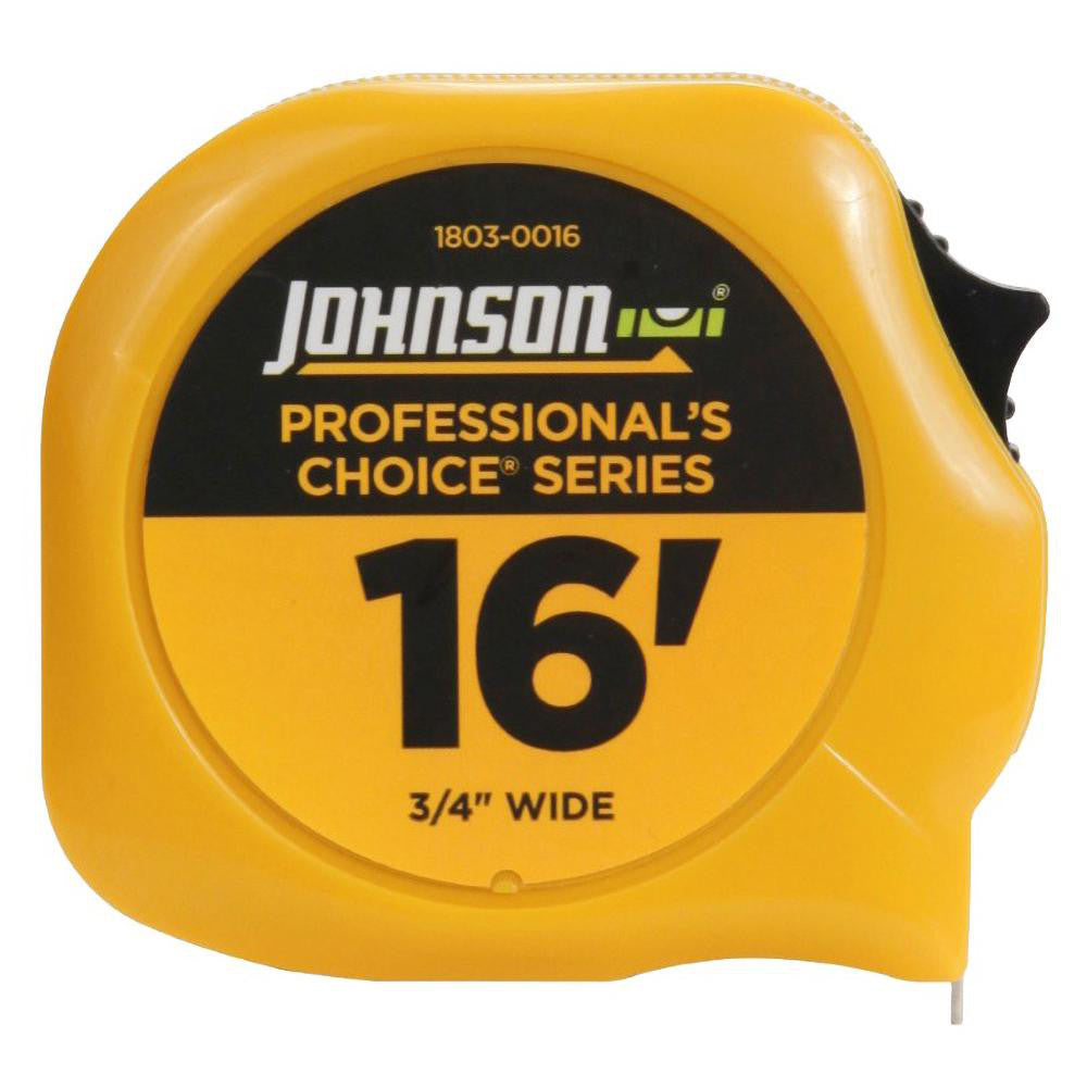 Johnson Level & Tool 1803-0016 Tape Measure 16' Long, 3/4" Width, Yellow Blade