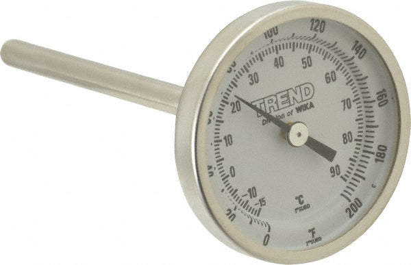 Wika 20040D005G2 Bimetal Dial Thermometer 0 to 200 &deg F, 4" Stem Length
