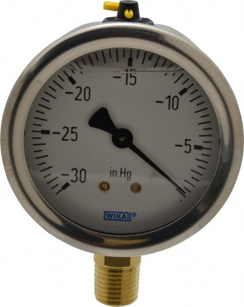 Wika 9767002 Pressure Gauge 2-1/2" Dial, 0 to 30 psi, 1/4" Thread, NPT, Lower Mount