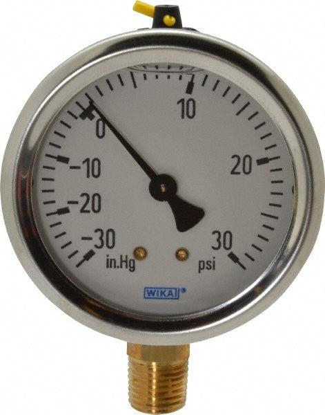 Wika 9767010 Pressure Gauge 2-1/2" Dial, 0 to 30 psi, 1/4" Thread, NPT, Lower Mount