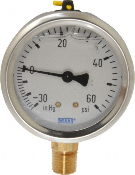 Wika 9767029 Pressure Gauge 2-1/2" Dial, 0 to 30 psi, 1/4" Thread, NPT, Lower Mount