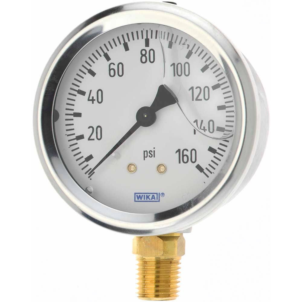Wika 9767070 Pressure Gauge 2-1/2" Dial, 0 to 160 psi, 1/4" Thread, NPT, Lower Mount