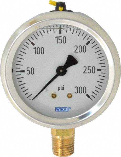 Wika 9767096 Pressure Gauge 2-1/2" Dial, 0 to 300 psi, 1/4" Thread, NPT, Lower Mount