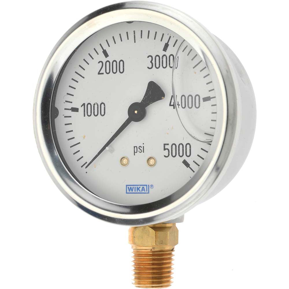 Wika 9767169 Pressure Gauge 2-1/2" Dial, 0 to 5,000 psi, 1/4" Thread, NPT, Lower Mount
