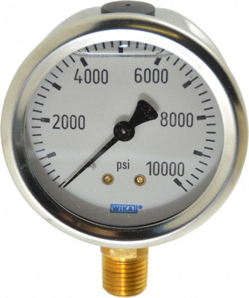 Wika 9767177 Pressure Gauge 2-1/2" Dial, 0 to 10,000 psi, 1/4" Thread, NPT, Lower Mount