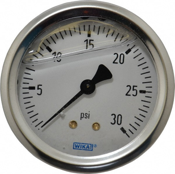 Wika 9767193 Pressure Gauge 2-1/2" Dial, 0 to 30 psi, 1/4" Thread, NPT, Center Back Mount