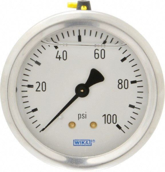 Wika 9767215 Pressure Gauge 2-1/2" Dial, 0 to 100 psi, 1/4" Thread, NPT, Center Back Mount