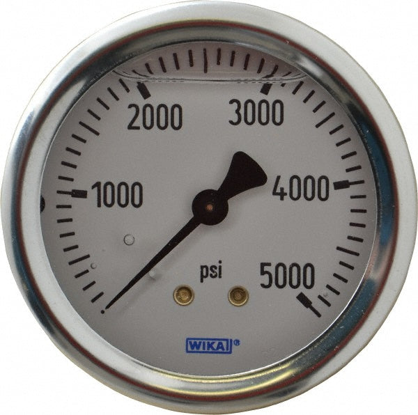 Wika 9767274 Pressure Gauge 2-1/2" Dial, 0 to 5,000 psi, 1/4" Thread, NPT, Center Back Mount