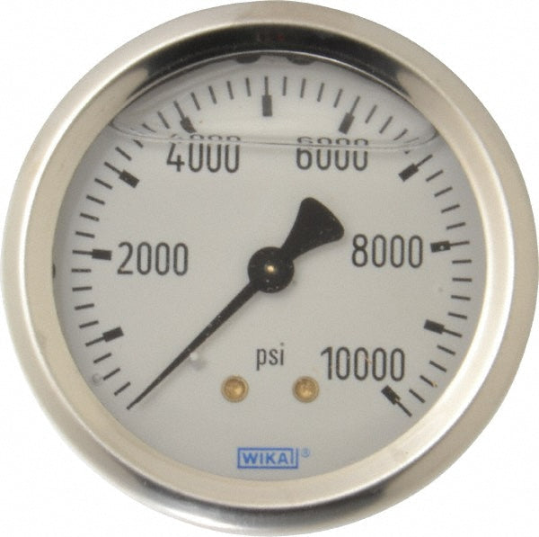 Wika 9767282 Pressure Gauge 2-1/2" Dial, 0 to 10,000 psi, 1/4" Thread, NPT, Center Back Mount